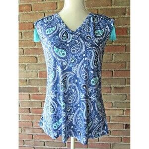 NWT Women's M Blouse Blue Paisley Print Tassels Style #T10626